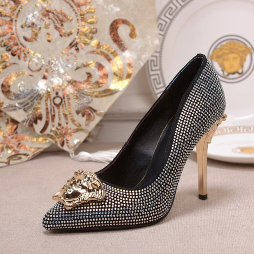 Versace Brand Womens Sandals Shoes Leather Big Size LA MEDUSA PATENT SAFETY PIN LEATHER PUMPS High Heel Design Luxury Brand Sandals for Women