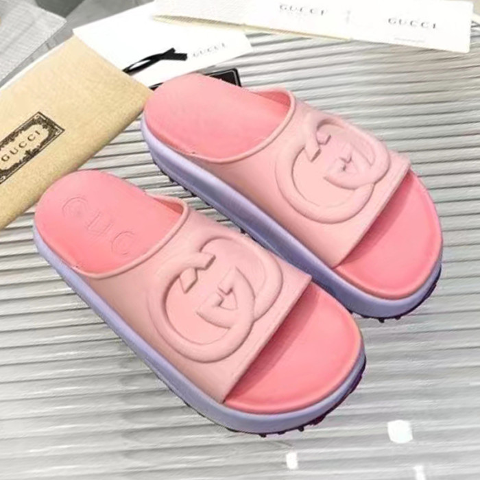 Gucci Womens Shoes Platform Slide Slippers Sandal Summer Design Luxury Brand Women's GG platform slide sandal with Original Box