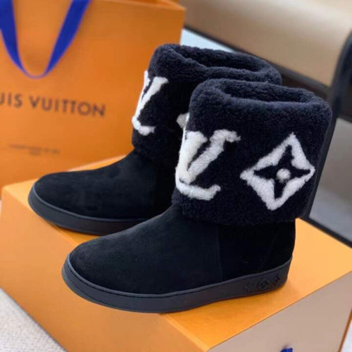 Louis Vuitton Women Shoes Snow Boots Luxury Brand SNOWDROP FLAT ANKLE BOOT Black 1A8D0U