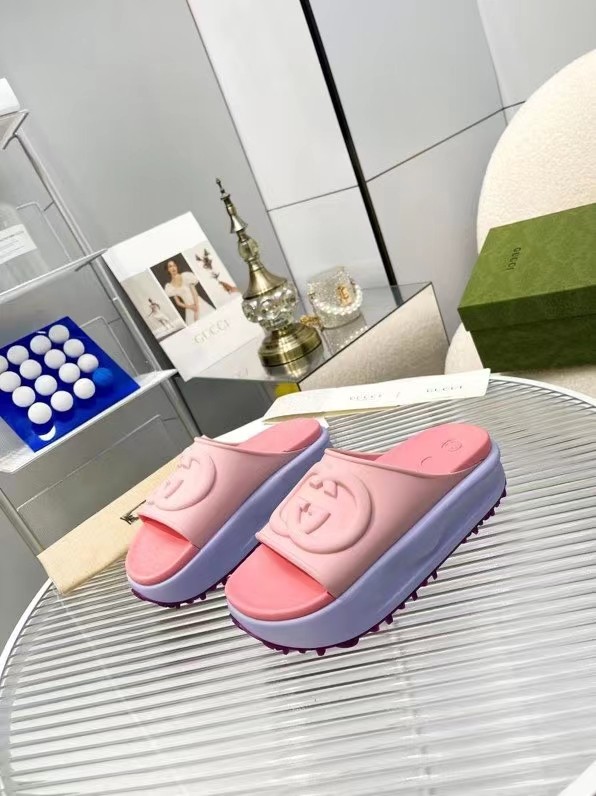 Gucci Womens Shoes Platform Slide Slippers Sandal Summer Design Luxury Brand Women's GG platform slide sandal with Original Box