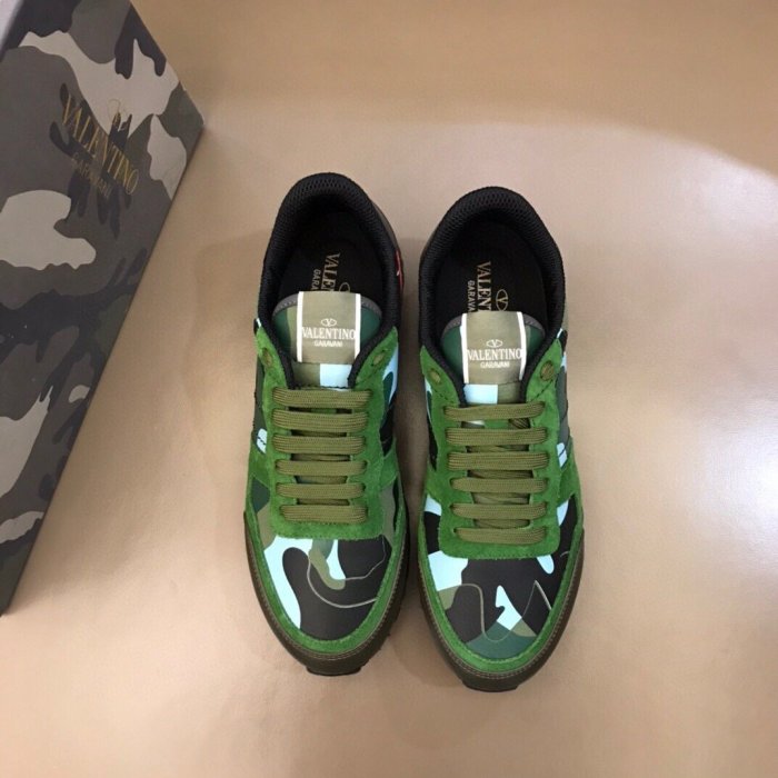 Valentino Men Shoes Fashion Design Luxury Brand ROCKRUNNER CAMOUFLAGE LAMINATED STUDDED SNEAKER with Original Box