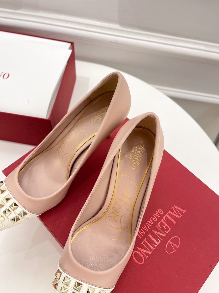 Valentino Womens Shoes ROCKSTUD SLINGBACK PUMP WITH SCULPTED HEEL IN KIDSKIN with Original Box 8cm Heel Design