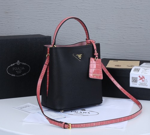 Prada Womens Bag Leather Shoulder Bag Saffiano Leather Prada Panier Bag