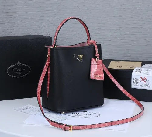 Prada Womens Bag Leather Shoulder Bag Saffiano Leather Prada Panier Bag