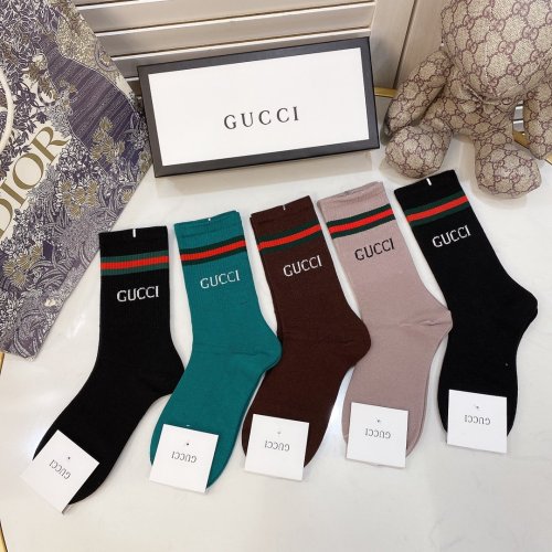 Gucci Socks 5 Pairs with Original Box Luxury Brand Breathable Gucci Sock
