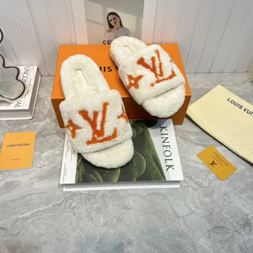 Louis Vuitton Womens Shoes Slide Slippers for Winter Wool Fabric Luxury Brand Designer PASEO FLAT COMFORT MULE with Original Box
