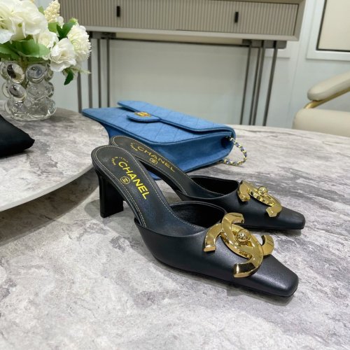 Chanel Womens Shoes Leather Mules 7cm