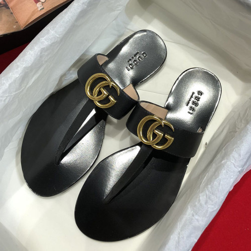 Gucci Womens Shoes Sandals Casual Design Luxury Brand Classic Leather thong sandal with Double G ‎497444 A3N00 1000 with Original Box