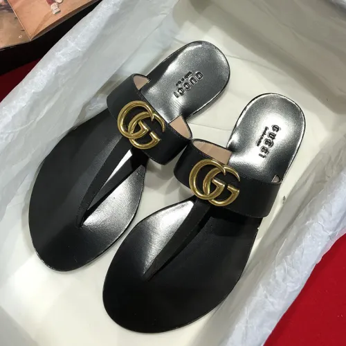 Gucci Womens Shoes Sandals Casual Design Luxury Brand Classic Leather thong sandal with Double G ‎497444 A3N00 1000 with Original Box
