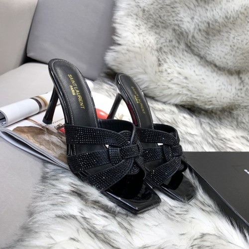 Saint Laurent YSL Womens Shoes TRIBUTE HEELED MULES IN SMOOTH LEATHER 9CM