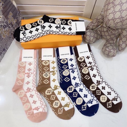 Louis Vuitton Socks 5 Pairs with Original Box Luxury Brand Breathable LV Sock