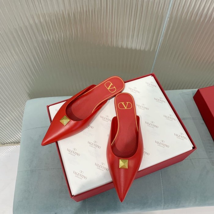 Valentino Women Shoes Mule Flip Flop Sandals ROMAN STUD FLAT MULE IN CALFSKIN with Original Box Luxury Brand