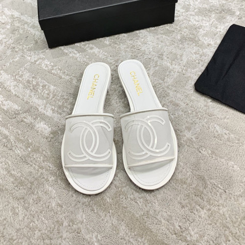 Chanel Womens Shoes Mules Mesh & Patent Calfskin White