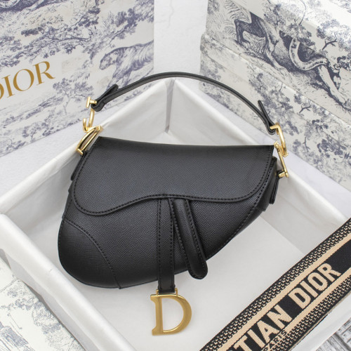 Dior Womens Bags Shoulder Bags MINI SADDLE BAG Black Grained Calfskin