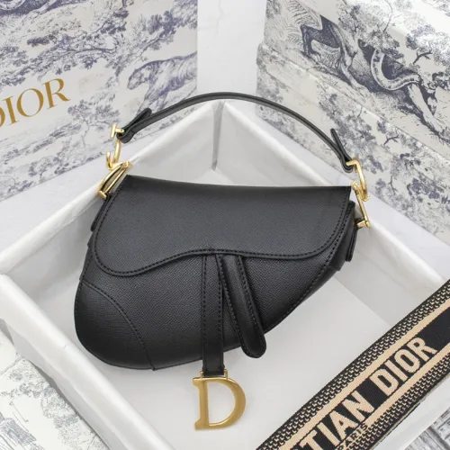 Dior Womens Bags Shoulder Bags MINI SADDLE BAG Black Grained Calfskin