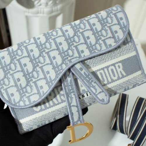 Dior Womens Bags SADDLE SLIM POUCH Gray Dior Oblique Embroidery S5647CRIW_M932 with Original Box