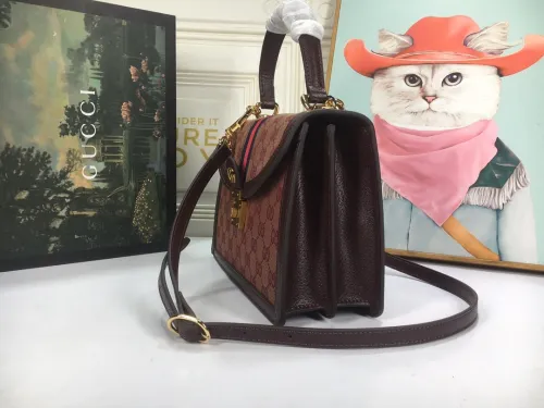 Gucci Womens Bags Shoulder Messenger Bag Luxury Brand Gucci Ophidia small top handle bag in GG supreme canvas with Original Box 651055 96IWX 9794