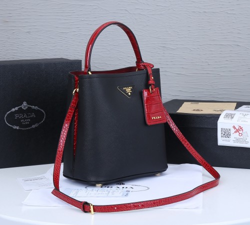 Prada Womens Bag Leather Shoulder Bag Saffiano Leather Prada Panier Bag