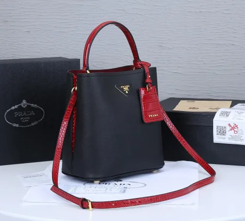Prada Womens Bag Leather Shoulder Bag Saffiano Leather Prada Panier Bag