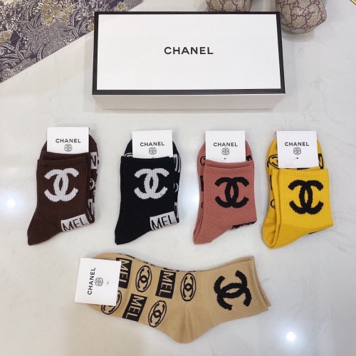 Chanel Socks 5 Pairs with Original Box Luxury Brand Breathable Chanel Sock