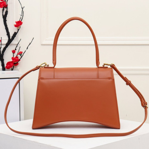 Balenciag Womens Bags Hourglass Large Top Handle Bag in Brown Shiny Box Calfskin