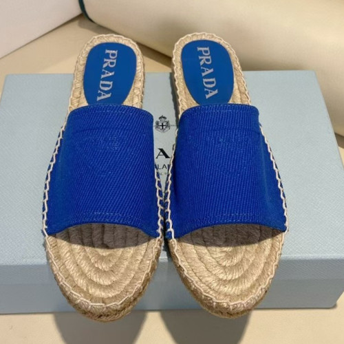 Prada Womens Shoes Casual Luxury Brand Breathable Hemp espadrilles Shoes Sandals Slippers with Original Box