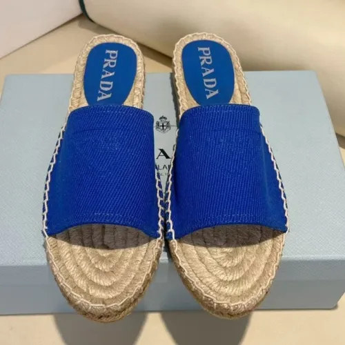 Prada Womens Shoes Casual Luxury Brand Breathable Hemp espadrilles Shoes Sandals Slippers with Original Box