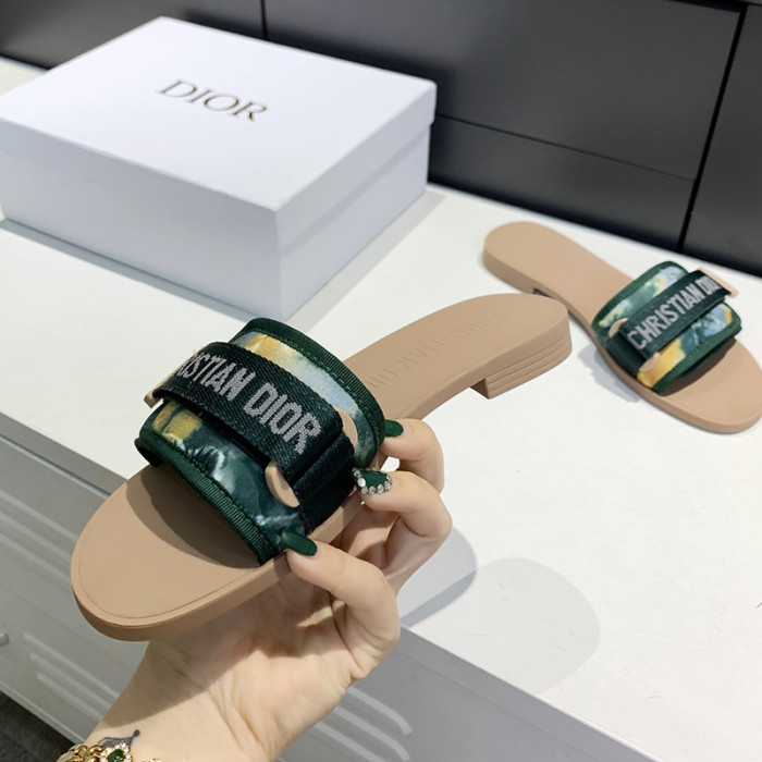 Dior Womens Shoes Sandals Slippers Slide Luxury Brand DIO(R)EVOLUTION SLIDE Shiny Technical Fabric with Dior Oblique Print with Original Box