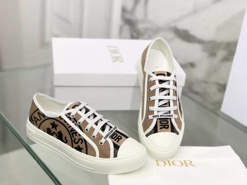 Dior Womens Shoes Fashion Sneakers WALK'N'DIOR SNEAKER Beige Jute Canvas Embroidered with Dior Union Motif with Original Box KCK281JUR_S29U