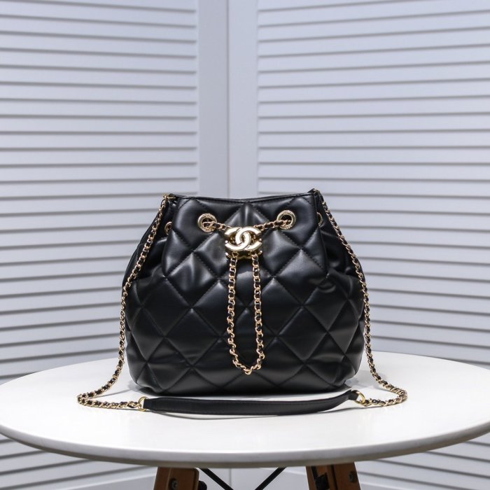 Chanel Womens Bags Drawstring Chain Bucket Bag