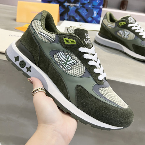 Louis Vuitton Men Shoes Sports RUN AWAY SNEAKER Running Design Luxury Brand with Original Box Khaki Green Mesh and suede calf leather 1A9J16