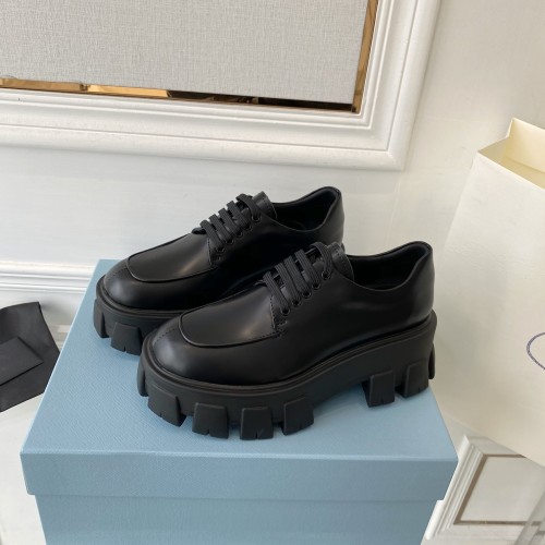 Prada Women Shoes Casual Design Luxury Brand Monolith pointy brushed leather loafers 1D663M_055_F0009_F_055 with Original Box