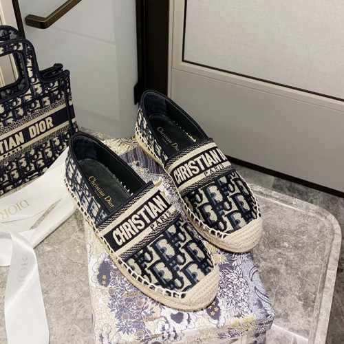 Dior Women Shoes Luxury Brand Design Dior Granville Espadrille Dior Oblique Embroidered Cotton Women Shoes with Box