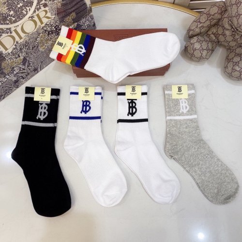 Burberry Socks 5 Pairs with Original Box Luxury Brand Breathable Burberry Sock
