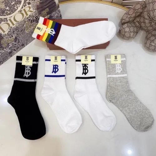 Burberry Socks 5 Pairs with Original Box Luxury Brand Breathable Burberry Sock