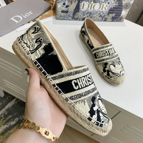 Dior Women Shoes Luxury Brand Design Dior Espadrille Nude Mesh Embroidery Womens Shoes with Original Box