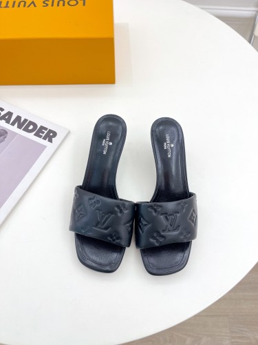 Louis Vuitton Womens Shoes Sandals Slippers Luxury Brand REVIVAL MULE 1A9OX2 Black Monogram-embossed lambskin with Original Box 5.5cm Heel