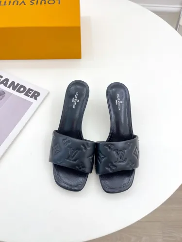 Louis Vuitton Womens Shoes Sandals Slippers Luxury Brand REVIVAL MULE 1A9OX2 Black Monogram-embossed lambskin with Original Box 5.5cm Heel