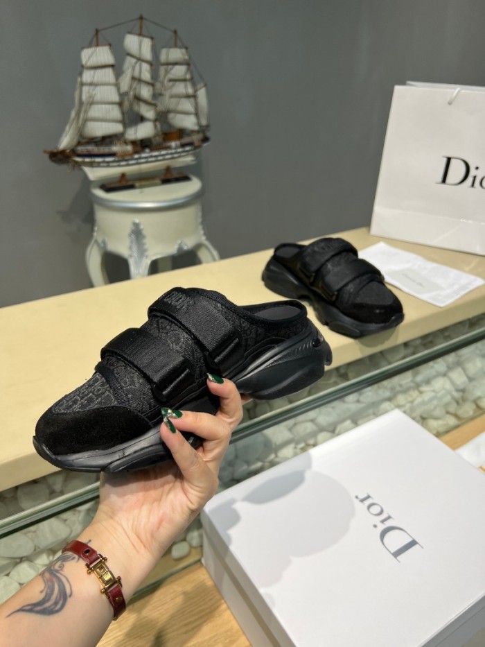 Dior Women Shoes Slippers SLIDE Luxury Brand D-WANDER SLIDE Deep Blue Dior Oblique Technical Fabric KCQ351OBY_S56B with Original Box