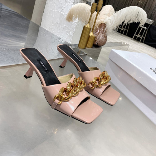 Versace Womens Shoes MEDUSA CHAIN MID-HEEL LEATHER MULES