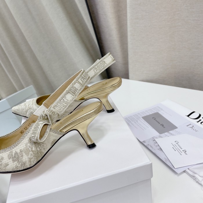 Dior Women Shoes Pumps Luxury Design Fashion Type High Heel Shoes for Wedding Style J'ADIOR SLINGBACK PUMP Cotton Embroidery with Micro Houndstooth Motif with Original Box