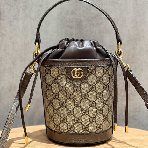 Gucci Womens Bags Shoulder Handbags Luxury Brand Ophidia mini bucket bag in Beige GG Supreme Fabric  