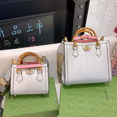 Gucci Womens Bags Shoulder Handbag Luxury Brand Gucci Diana mini tote bag in silver leather 702732 1TRGT 8190