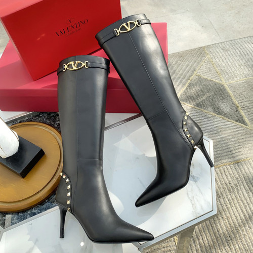 Valentino Garavani Women Fashion Knee Length Boots Luxury Brand Vlogo Signature Calfskin Combat Boot 7.5cm Heel with Original Box Whatsapp 