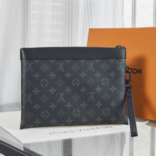 Louis Vuitton Mens Bags Clutch Luxury Brand Pochette To-Go Monogram Eclipse Canvas with Original Box  