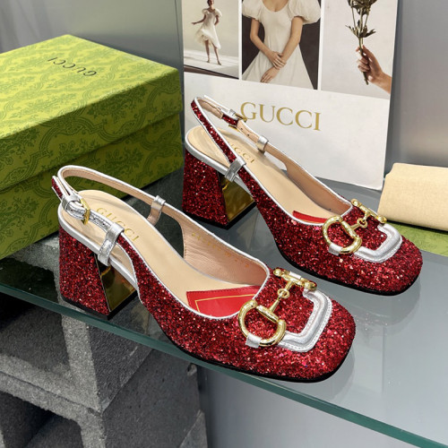 Gucci Womens Shoes Sandals Summer Design Luxury Brand Women's mid-heel slingback with Horsebit in leather with Original Box Whatsapp 
