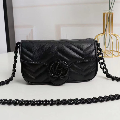 Gucci Womens Bags Shoulder Messenger Bag Luxury Brand Gucci GG Marmont belt bag in black leather with Original Box 699757 UM8KV 1000