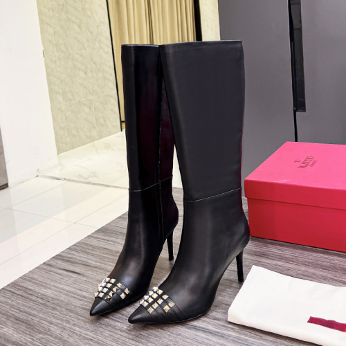 Valentino Garavani Women Fashion Knee Length Boots Luxury Brand Vlogo Signature Calfskin Combat Boot 7cm Heel with Original Box Whatsapp 