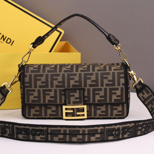 Fendi Womens Bag Shoulder Bags Luxury Brand Baguette Brown fabric bag Fashion Bags for Women with Original Box 8BR600A6V5F17U4