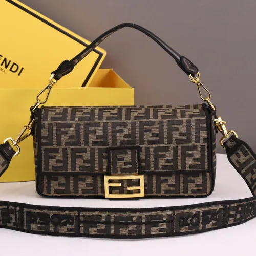 Fendi Womens Bag Shoulder Bags Luxury Brand Baguette Brown fabric bag Fashion Bags for Women with Original Box 8BR600A6V5F17U4